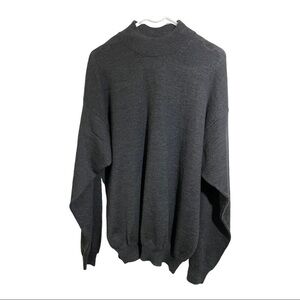 Marconi mens Italian round collar ribbed merino wool sweater. Grey black large